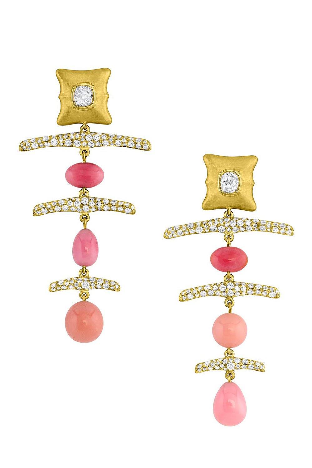 LEIGH MAXWELL-Conch Diamond Drop Earrings-YELLOW GOLD