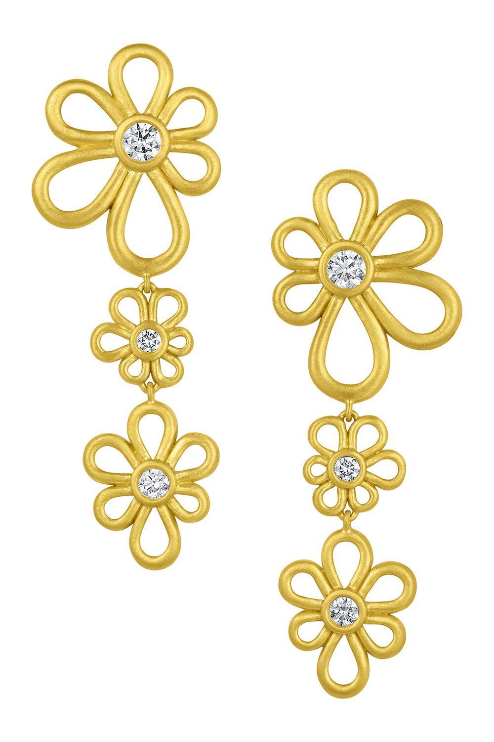 Diamond Long Flora Earrings-YELLOW GOLD-JEWELRYFINE JEWELEARRING-LEIGH MAXWELL