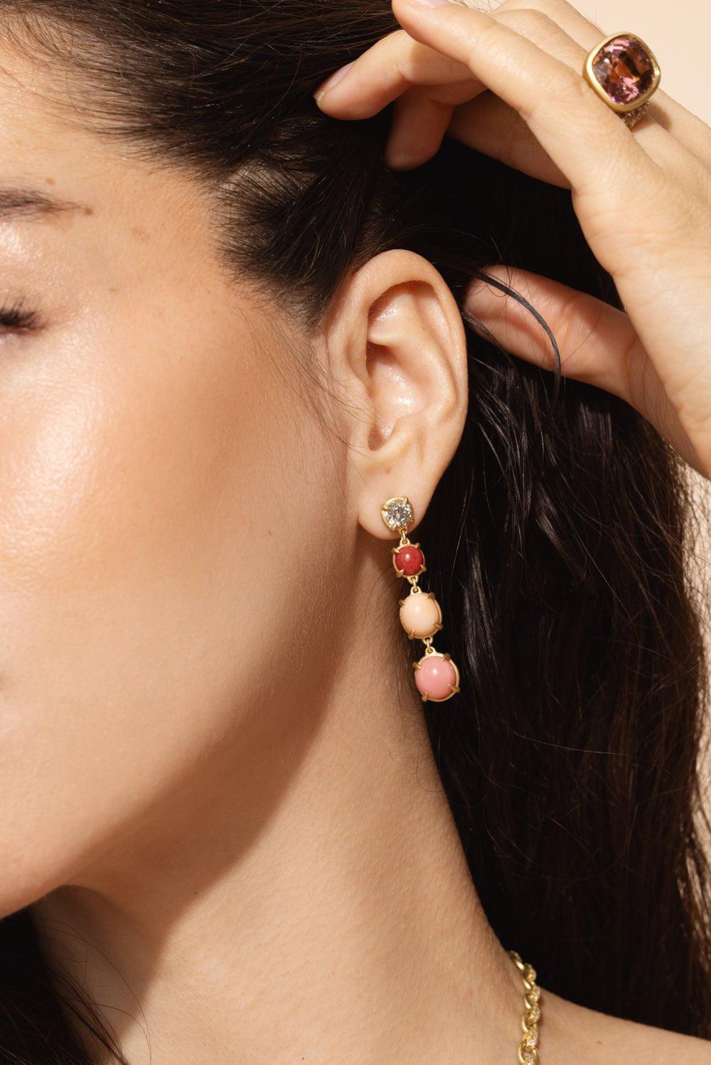 LEIGH MAXWELL-Diamond Triple Conch Pearl Earrings-YELLOW GOLD