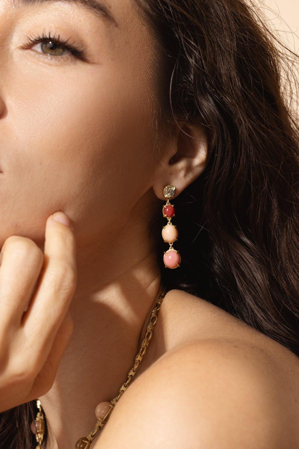 LEIGH MAXWELL-Diamond Triple Conch Pearl Earrings-YELLOW GOLD