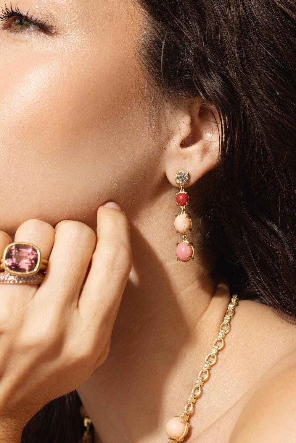 LEIGH MAXWELL-Diamond Triple Conch Pearl Earrings-YELLOW GOLD