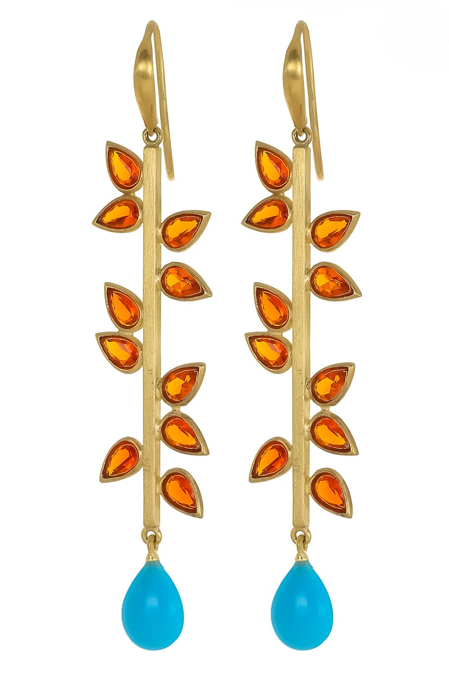 LEIGH MAXWELL-Fire Opal and Turquoise Bahari Stick Earrings-YELLOW GOLD