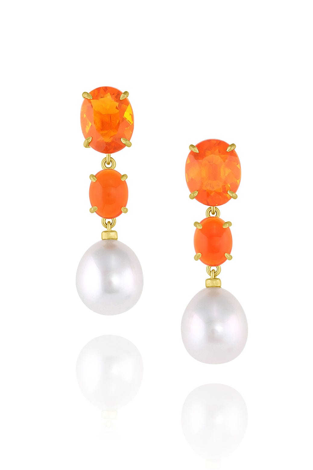 LEIGH MAXWELL-Fire Opal Gemmy Pearl Drop Earrings-YELLOW GOLD