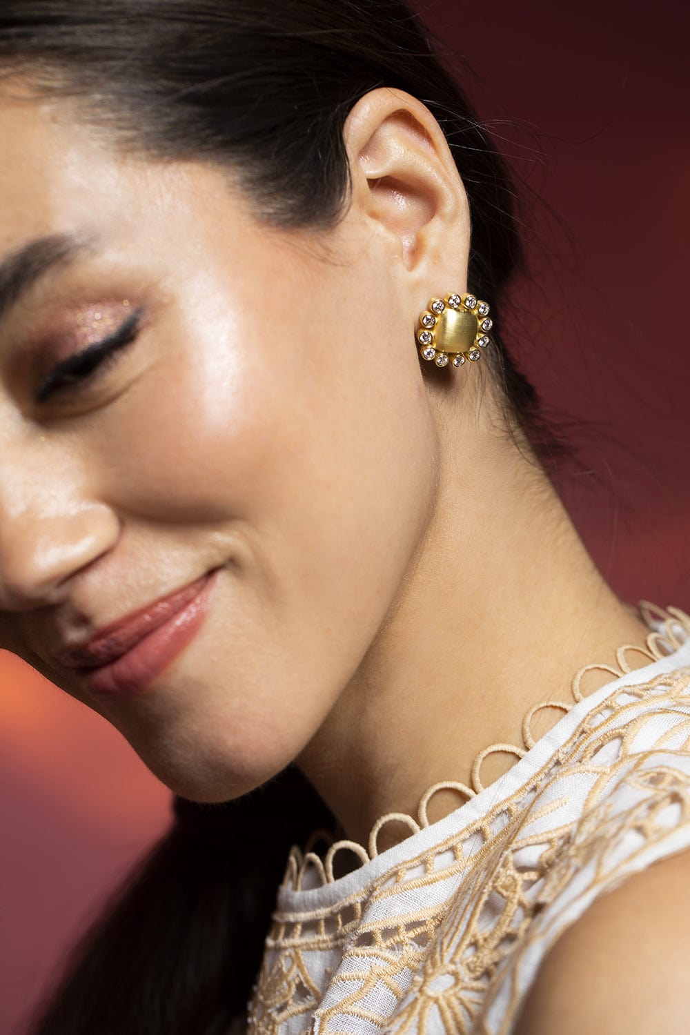 LEIGH MAXWELL-Gold and Diamond Omega Earrings-YELLOW GOLD