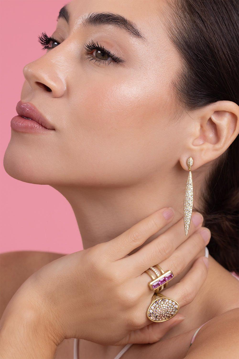 LEIGH MAXWELL-Marquis Multi Set Pave Earrings-YELLOW GOLD