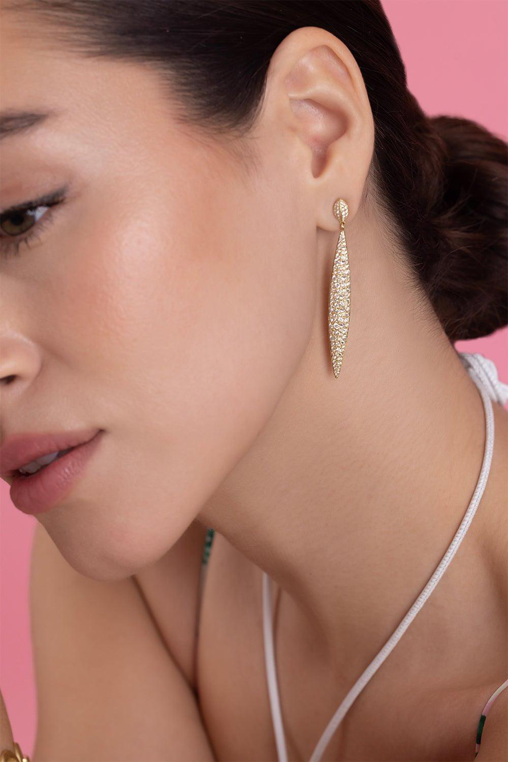 LEIGH MAXWELL-Marquis Multi Set Pave Earrings-YELLOW GOLD