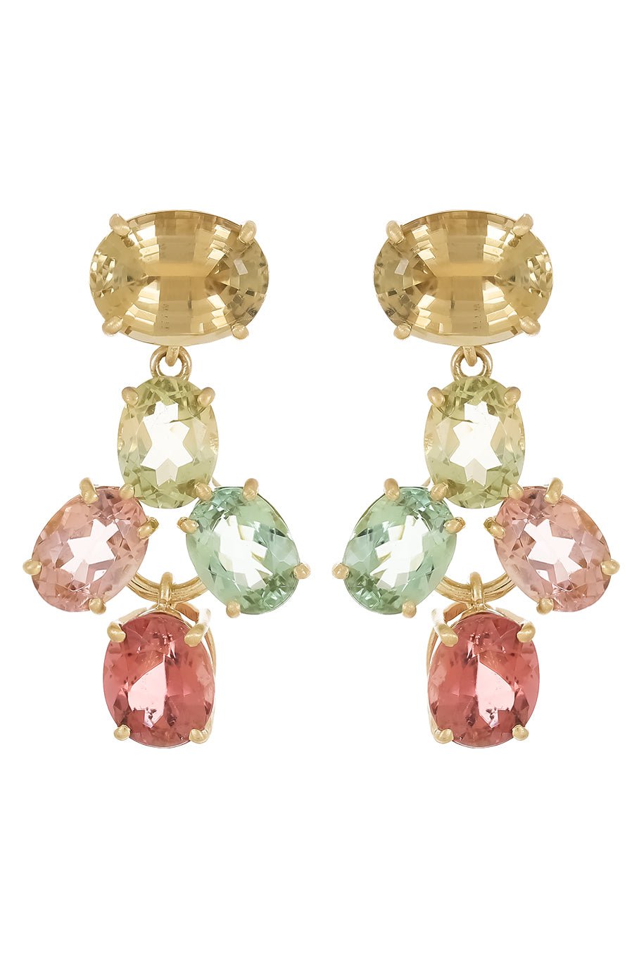 LEIGH MAXWELL-Mixed Tourmaline Amal Drop Earring-YELLOW GOLD