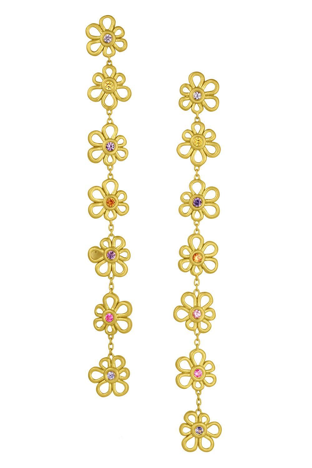 Multi Sapphire Flora Duster Earrings-YELLOW GOLD-JEWELRYFINE JEWELEARRING-LEIGH MAXWELL