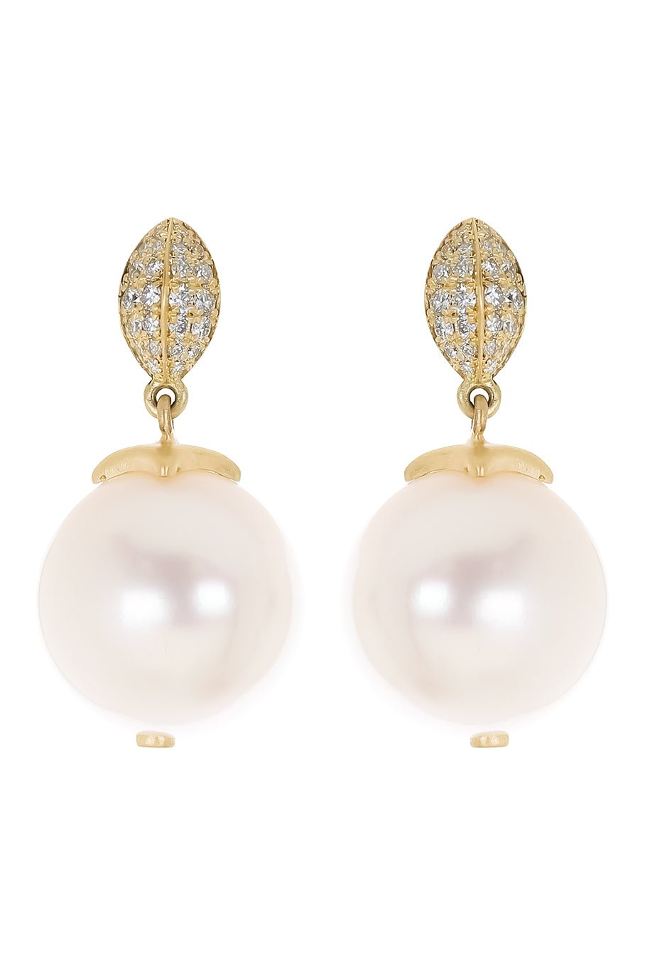 LEIGH MAXWELL-Pearl Diamond Drop Earrings-YELLOW GOLD