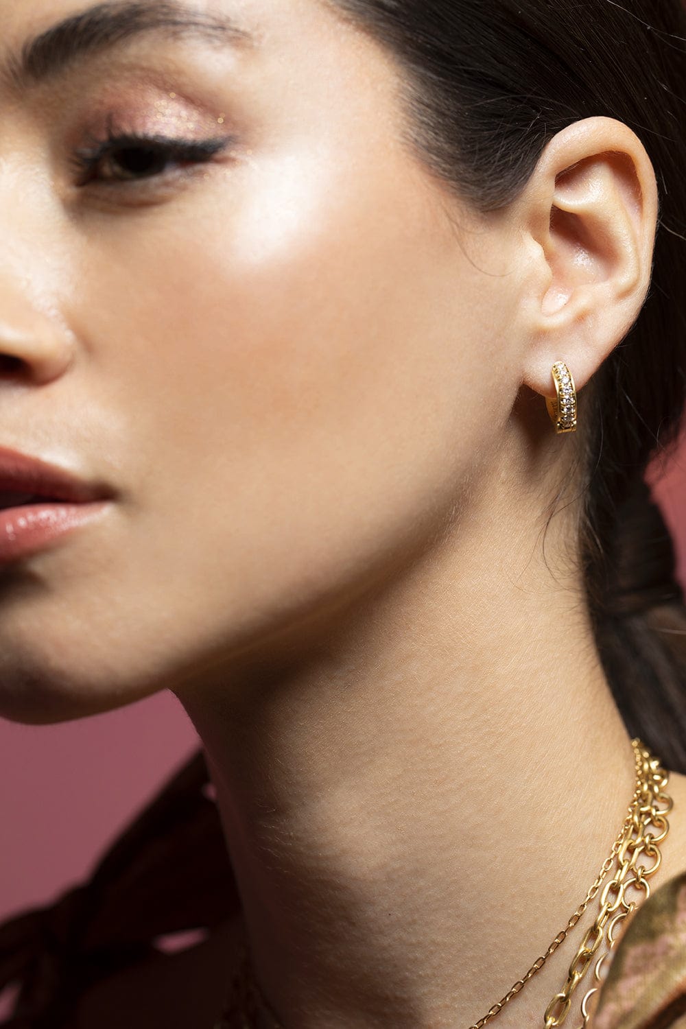 LEIGH MAXWELL-Pink Sapphire Reversible Hoops-YELLOW GOLD