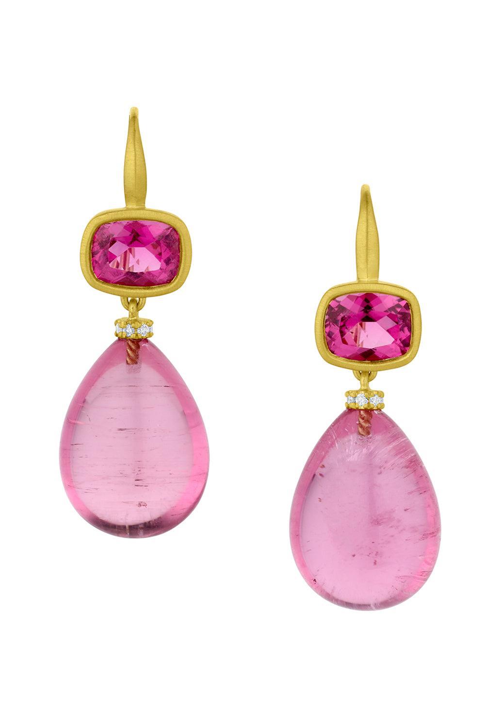 Pink Tourmaline Gemmy Drop Earrings-YELLOW GOLD-JEWELRYFINE JEWELEARRING-LEIGH MAXWELL
