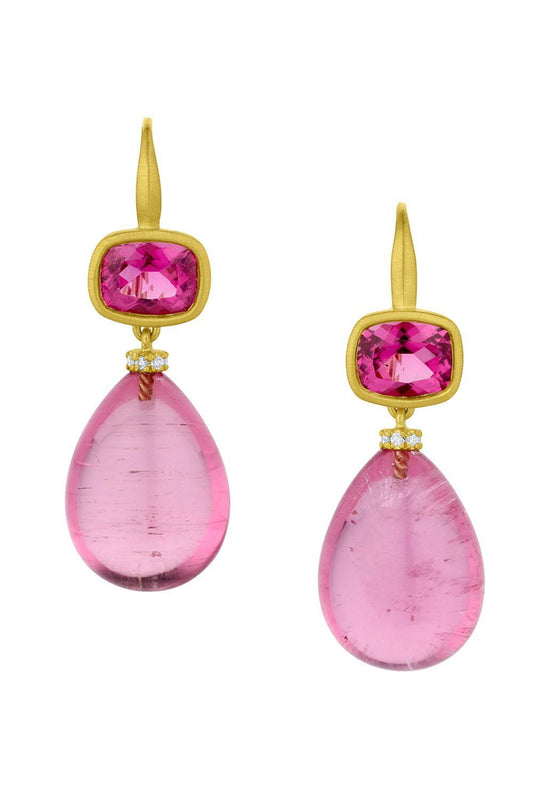 Pink Tourmaline Gemmy Drop Earrings-YELLOW GOLD-JEWELRYFINE JEWELEARRING-LEIGH MAXWELL