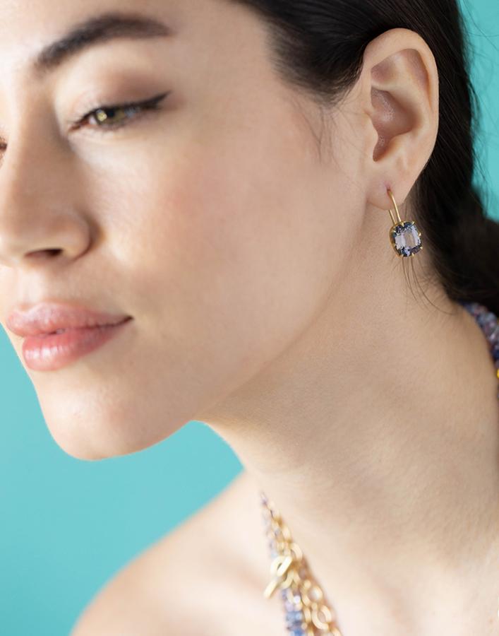 LEIGH MAXWELL-Tanzanite and Diamond Crown Earrings-YELLOW GOLD
