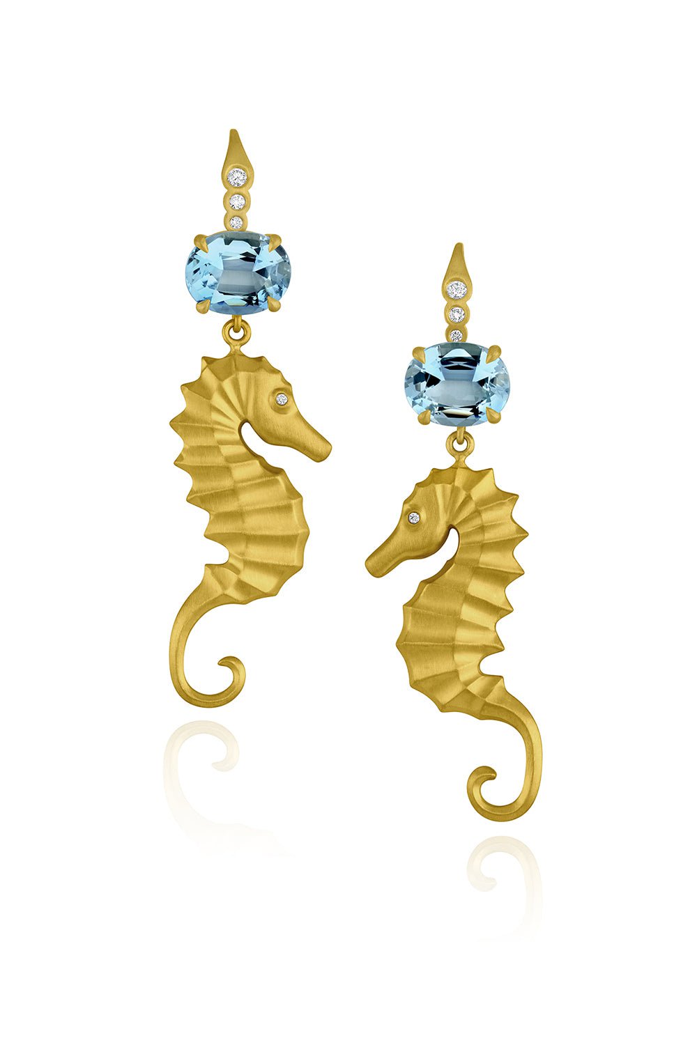 LEIGH MAXWELL-Aquamarine Seahorse Earrings-YELLOW GOLD