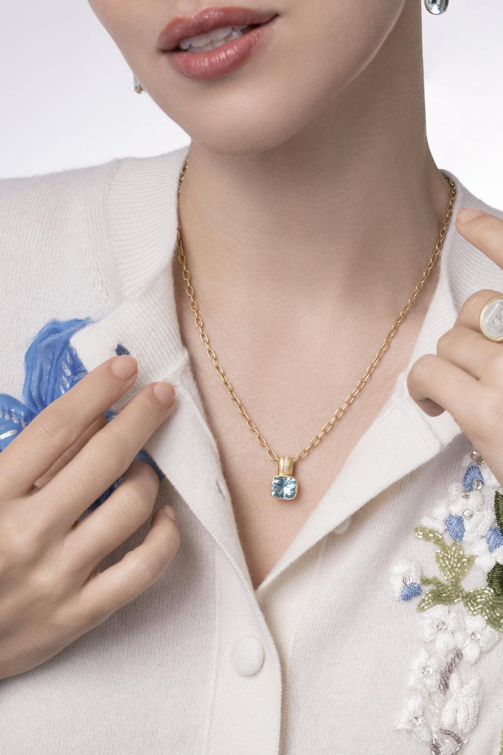 Aquamarine Amani Bezel Set Necklace-YELLOW GOLD-18-JEWELRYFINE JEWELNECKLACE O-LEIGH MAXWELL