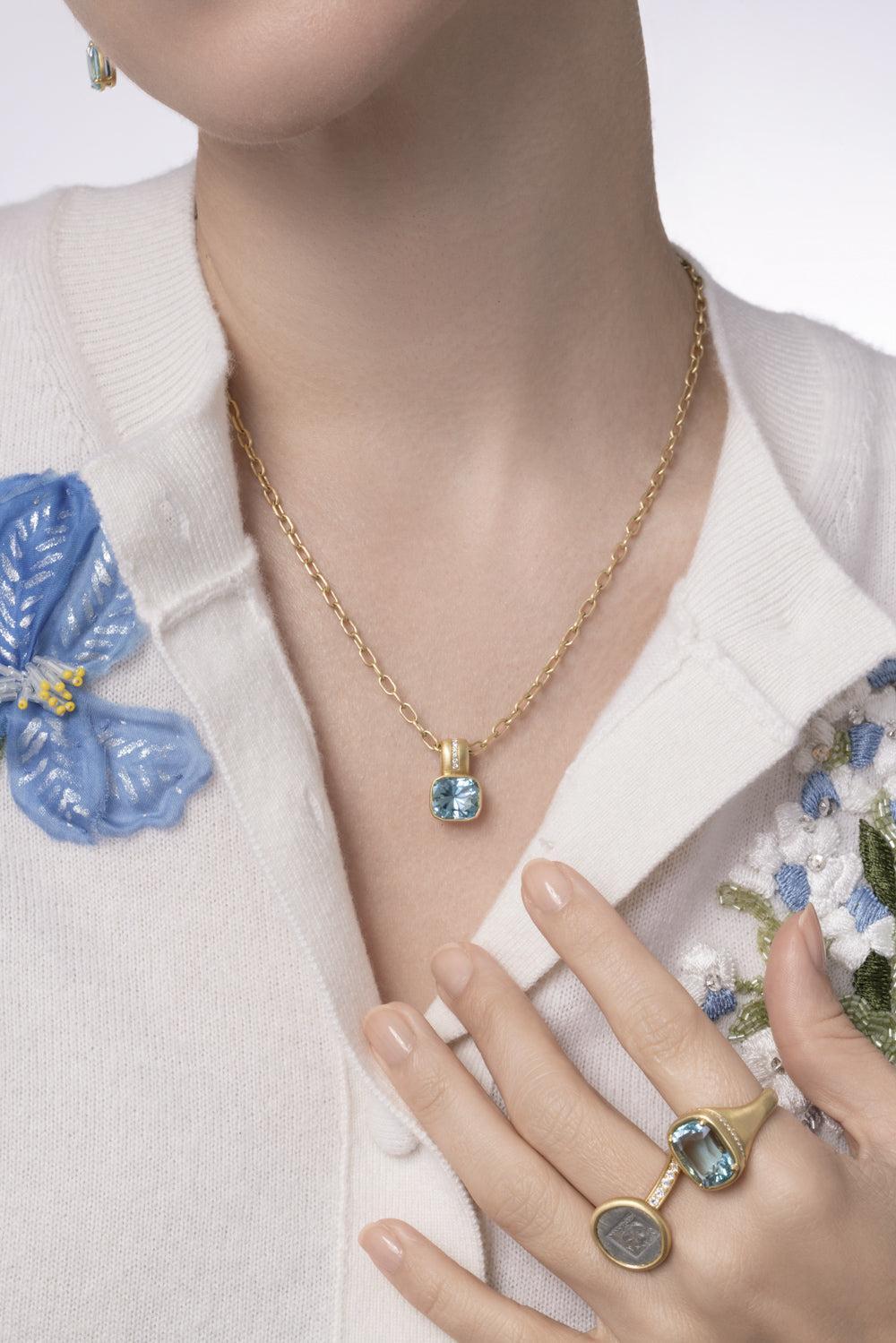 Aquamarine Amani Bezel Set Necklace-YELLOW GOLD-18-JEWELRYFINE JEWELNECKLACE O-LEIGH MAXWELL