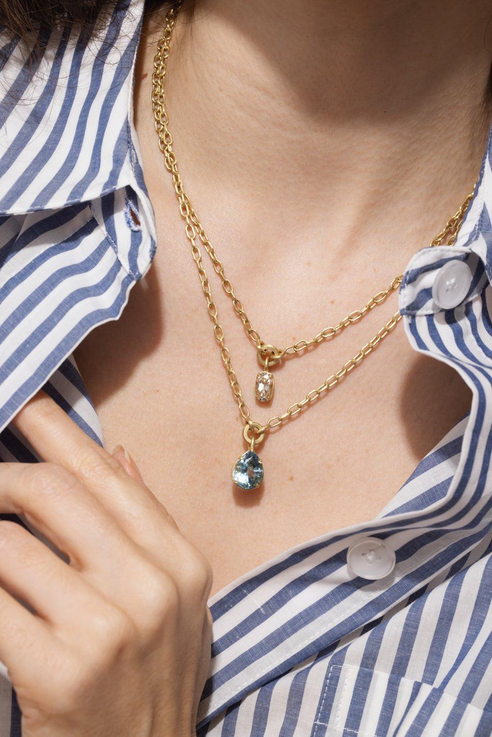 LEIGH MAXWELL-Aquamarine Pear Shape Necklace-YELLOW GOLD