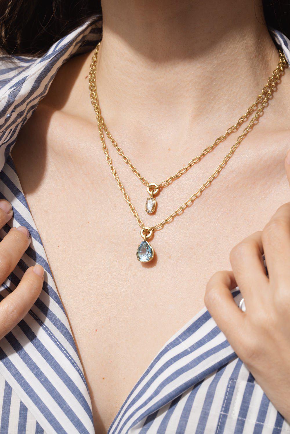 LEIGH MAXWELL-Aquamarine Pear Shape Necklace-YELLOW GOLD