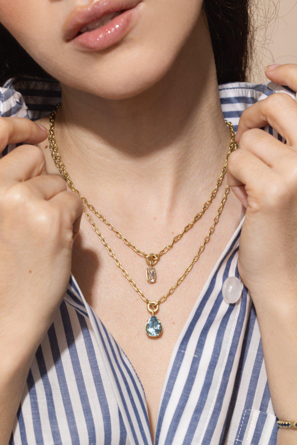 LEIGH MAXWELL-Aquamarine Pear Shape Necklace-YELLOW GOLD