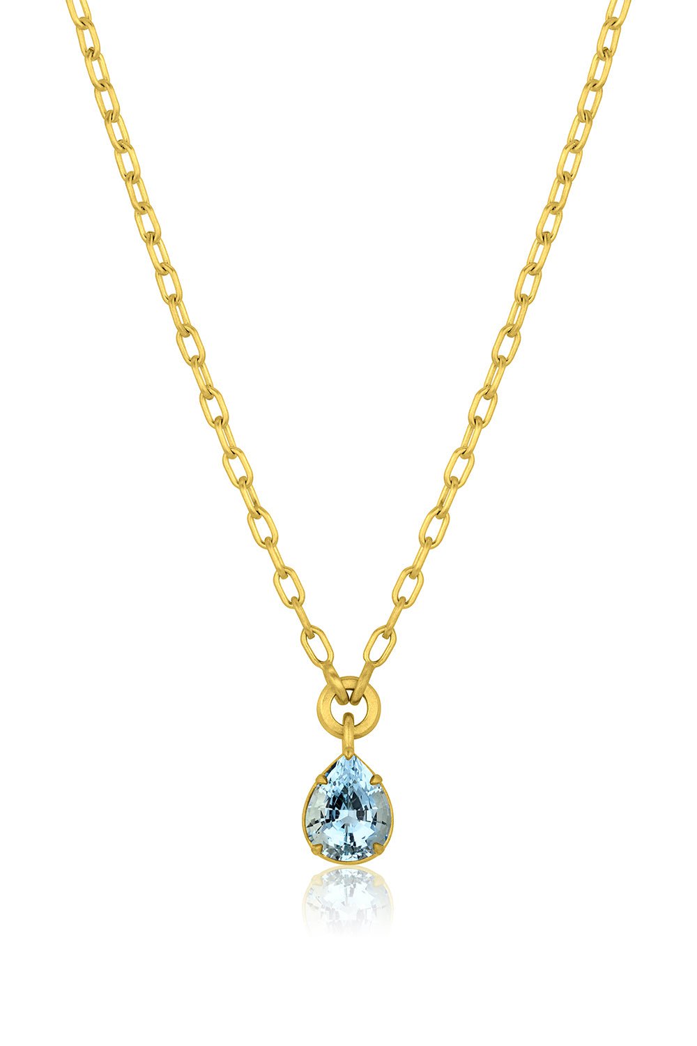 LEIGH MAXWELL-Aquamarine Pear Shape Necklace-YELLOW GOLD