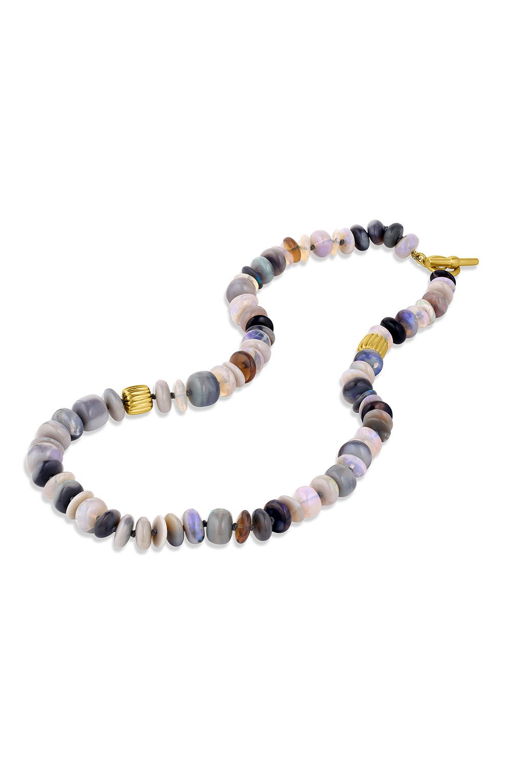 LEIGH MAXWELL-Black Opal Bead Necklace-YELLOW GOLD
