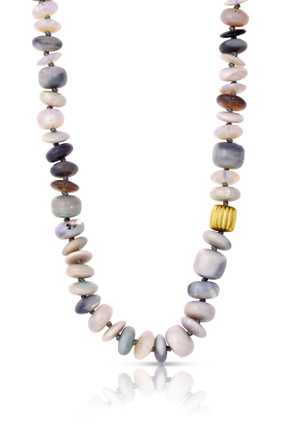 LEIGH MAXWELL-Black Opal Bead Necklace-YELLOW GOLD