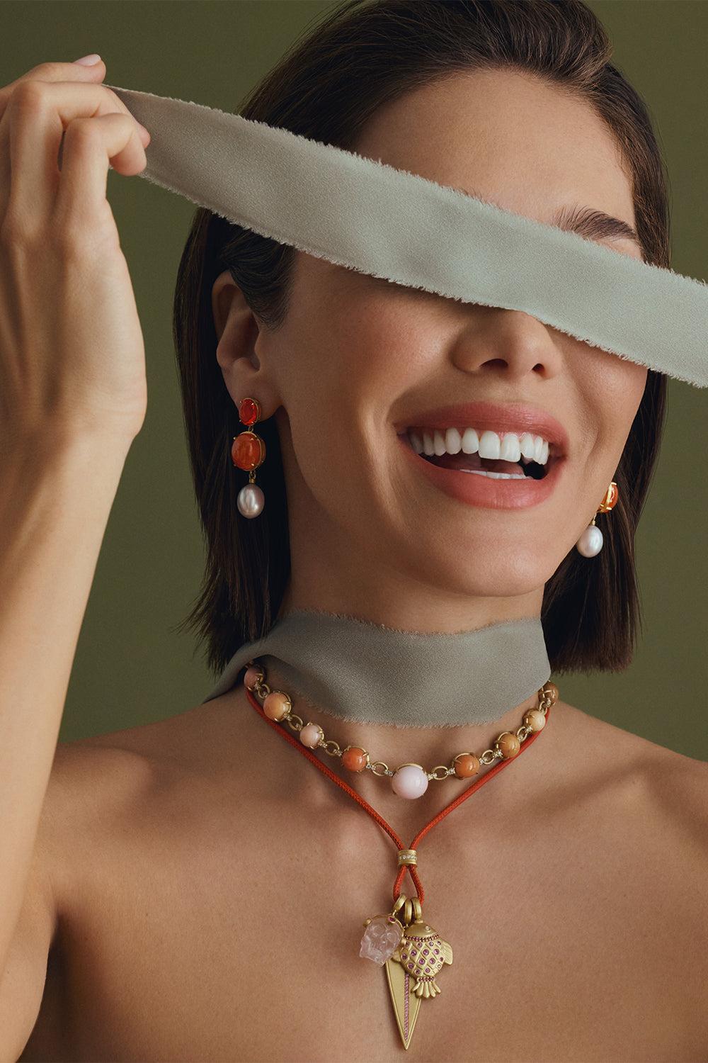 LEIGH MAXWELL-Diamond Chain Conch Pearl Necklace-YELLOW GOLD