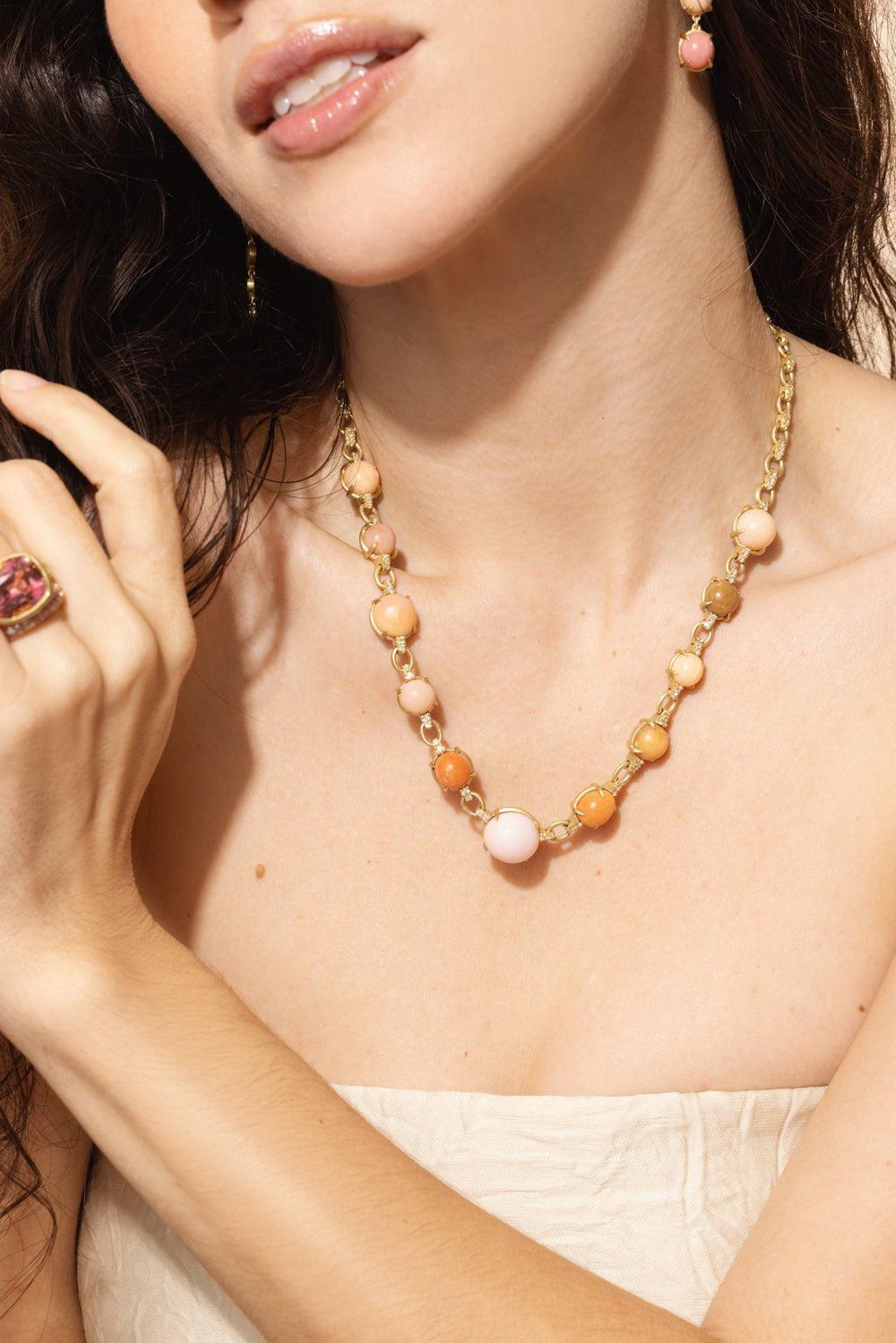 LEIGH MAXWELL-Diamond Chain Conch Pearl Necklace-YELLOW GOLD