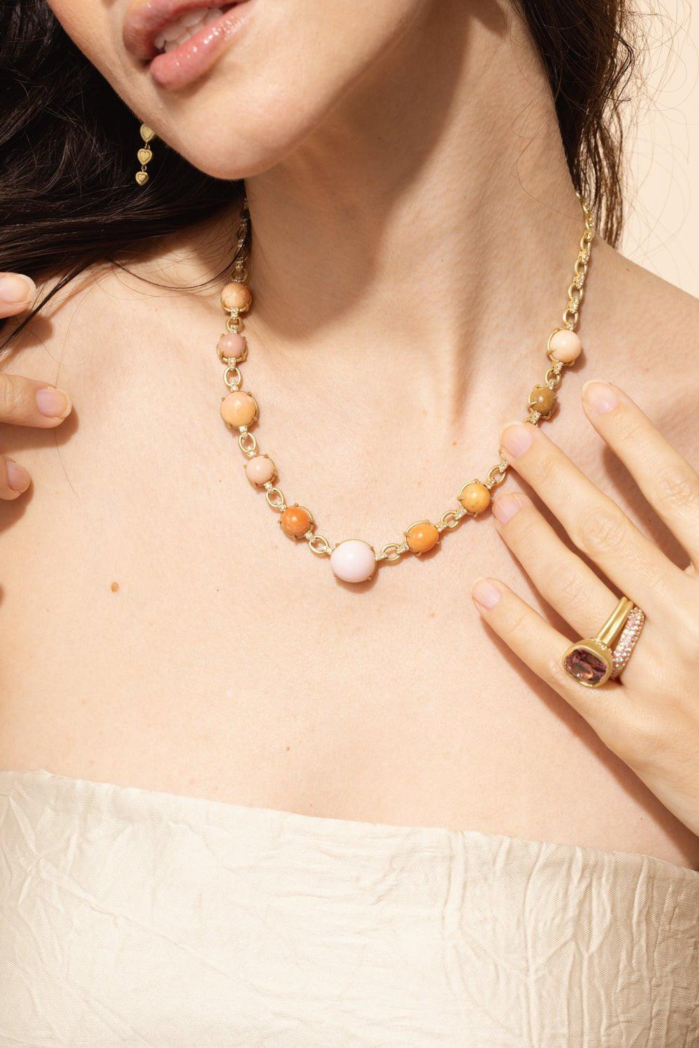 LEIGH MAXWELL-Diamond Chain Conch Pearl Necklace-YELLOW GOLD