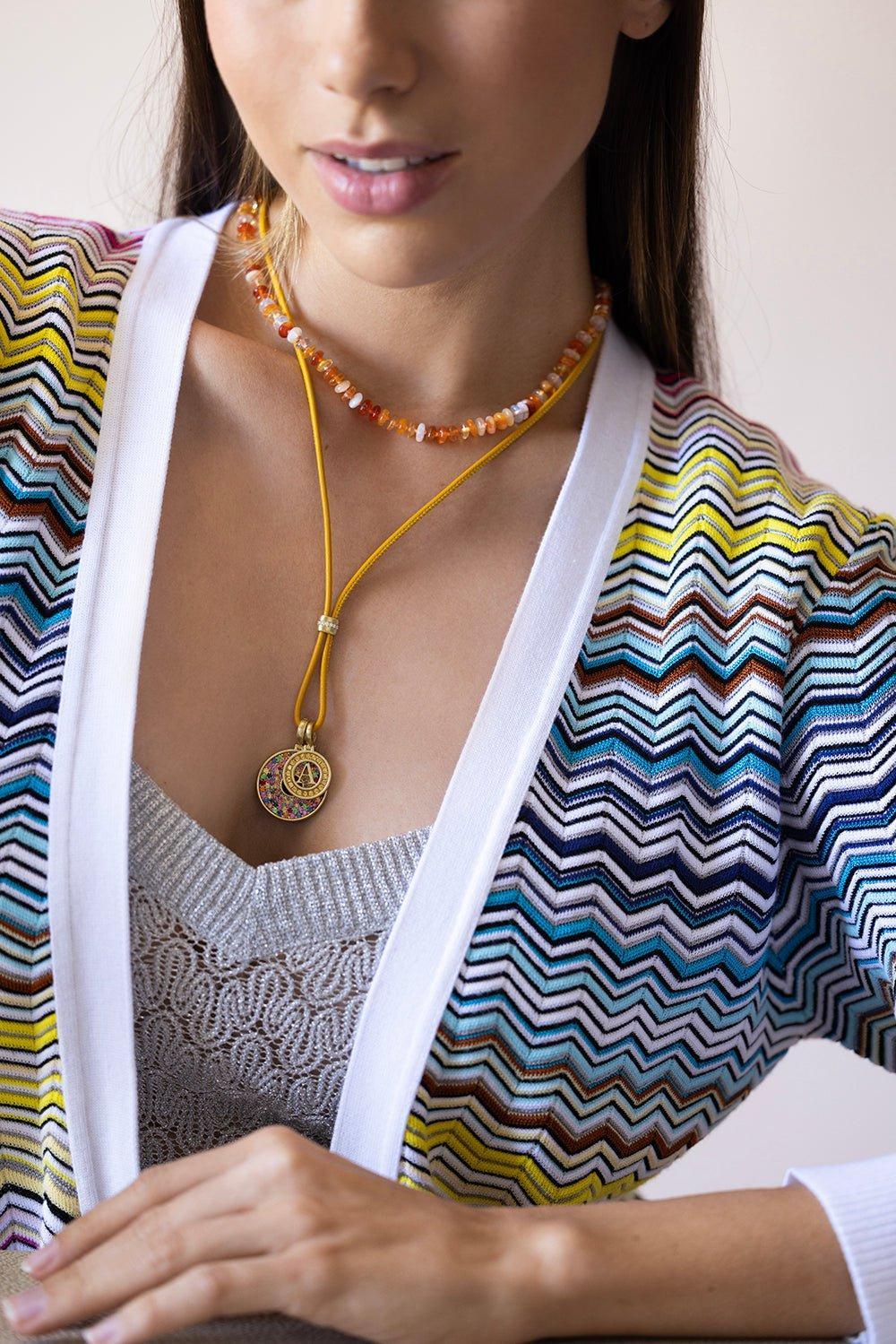 LEIGH MAXWELL-Fire Opal Bead Necklace-YELLOW GOLD