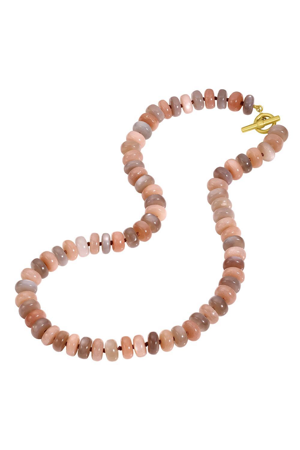 Peach Grey Moonstone Rondelle Beaded Necklace-YELLOW GOLD-18-JEWELRYFINE JEWELNECKLACE O-LEIGH MAXWELL