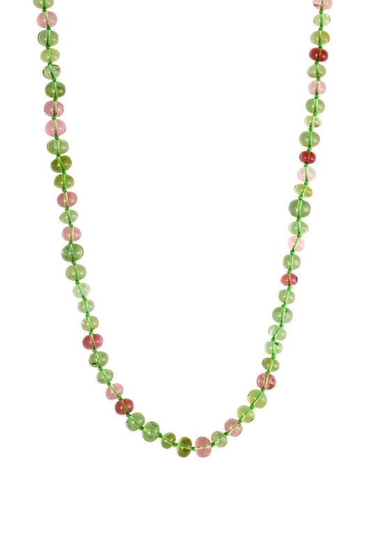 Pink Green Tourmaline Beaded Necklace-YELLOW GOLD-18-JEWELRYFINE JEWELNECKLACE O-LEIGH MAXWELL