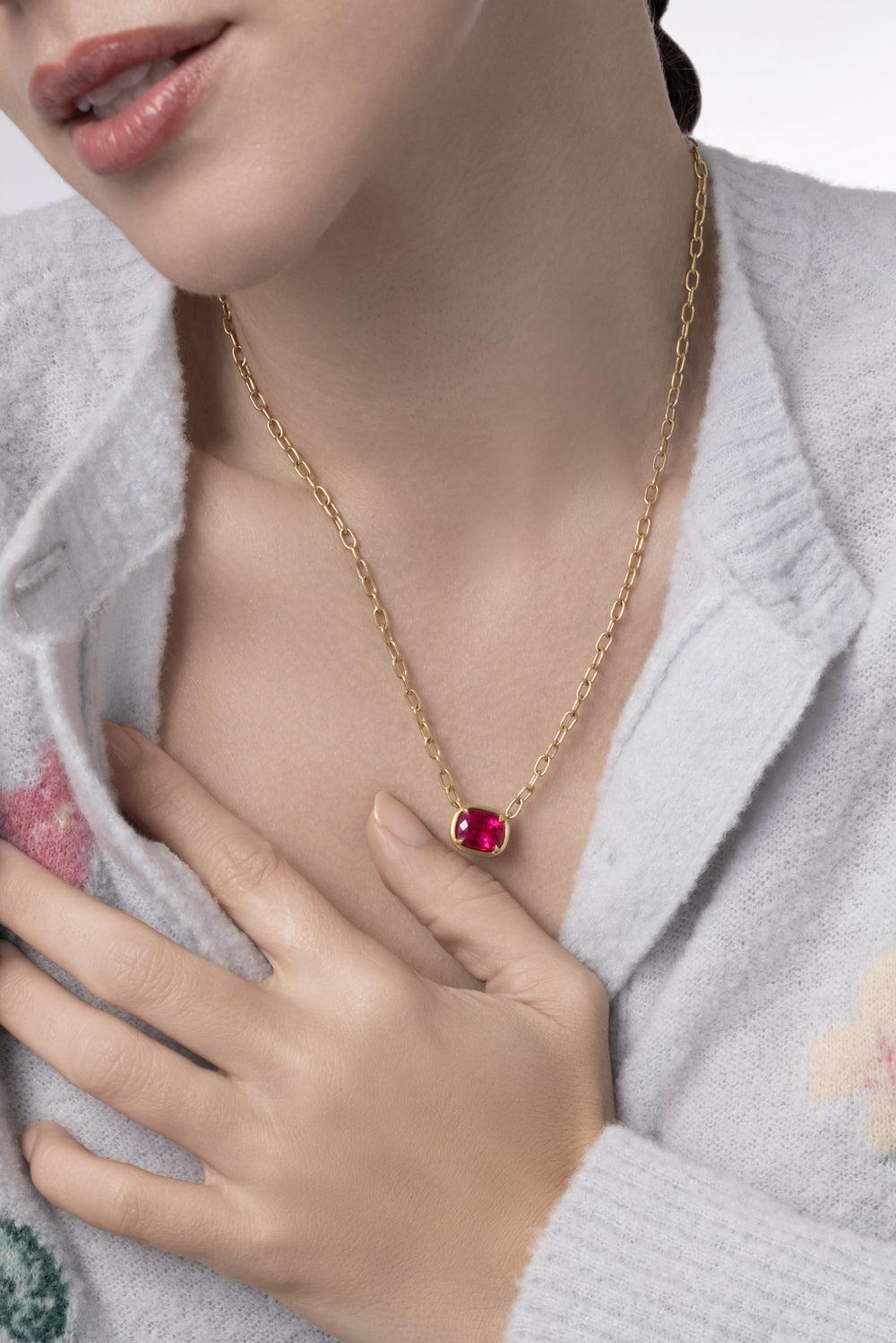 Pink Tourmaline Bijou Necklace-YELLOW GOLD-18-JEWELRYFINE JEWELNECKLACE O-LEIGH MAXWELL