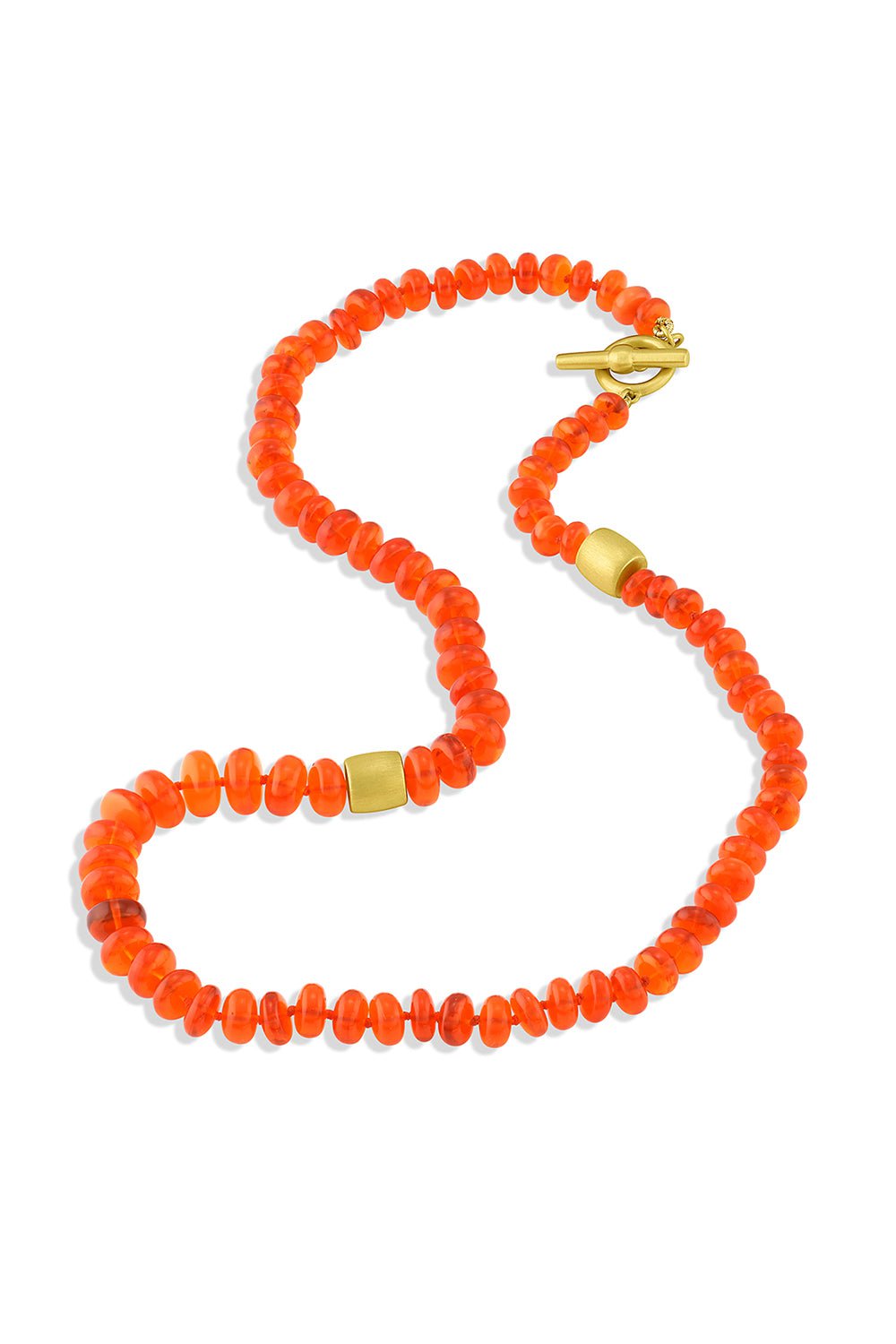 LEIGH MAXWELL-Solid Orange Fire Opal Bead Necklace-YELLOW GOLD