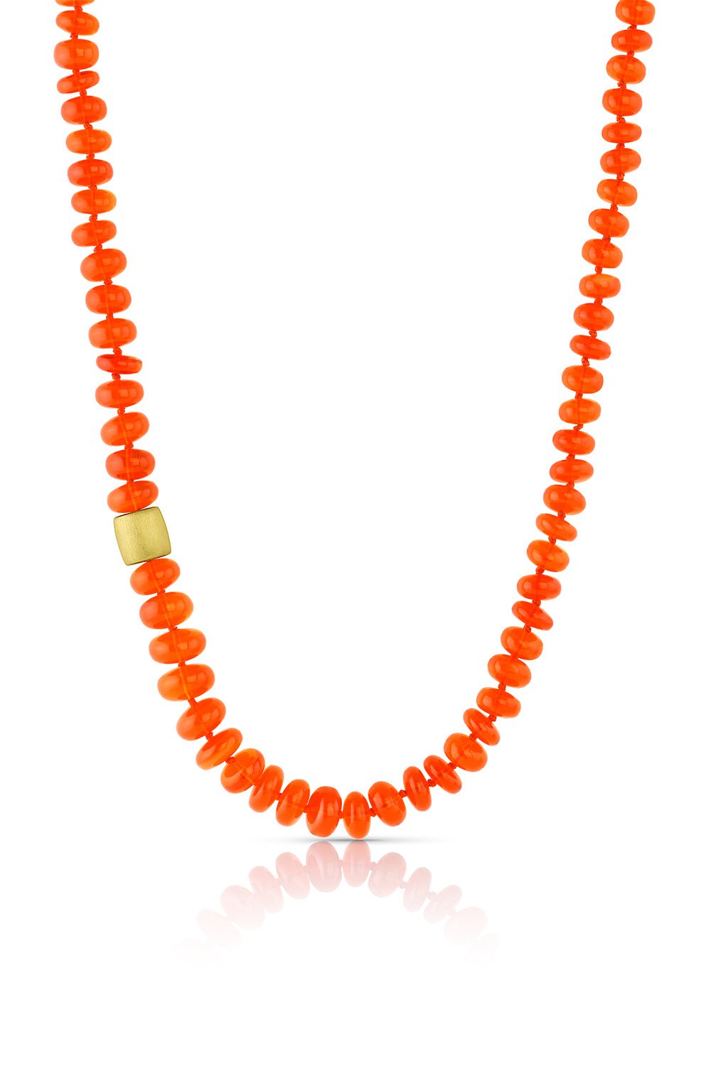 LEIGH MAXWELL-Solid Orange Fire Opal Bead Necklace-YELLOW GOLD