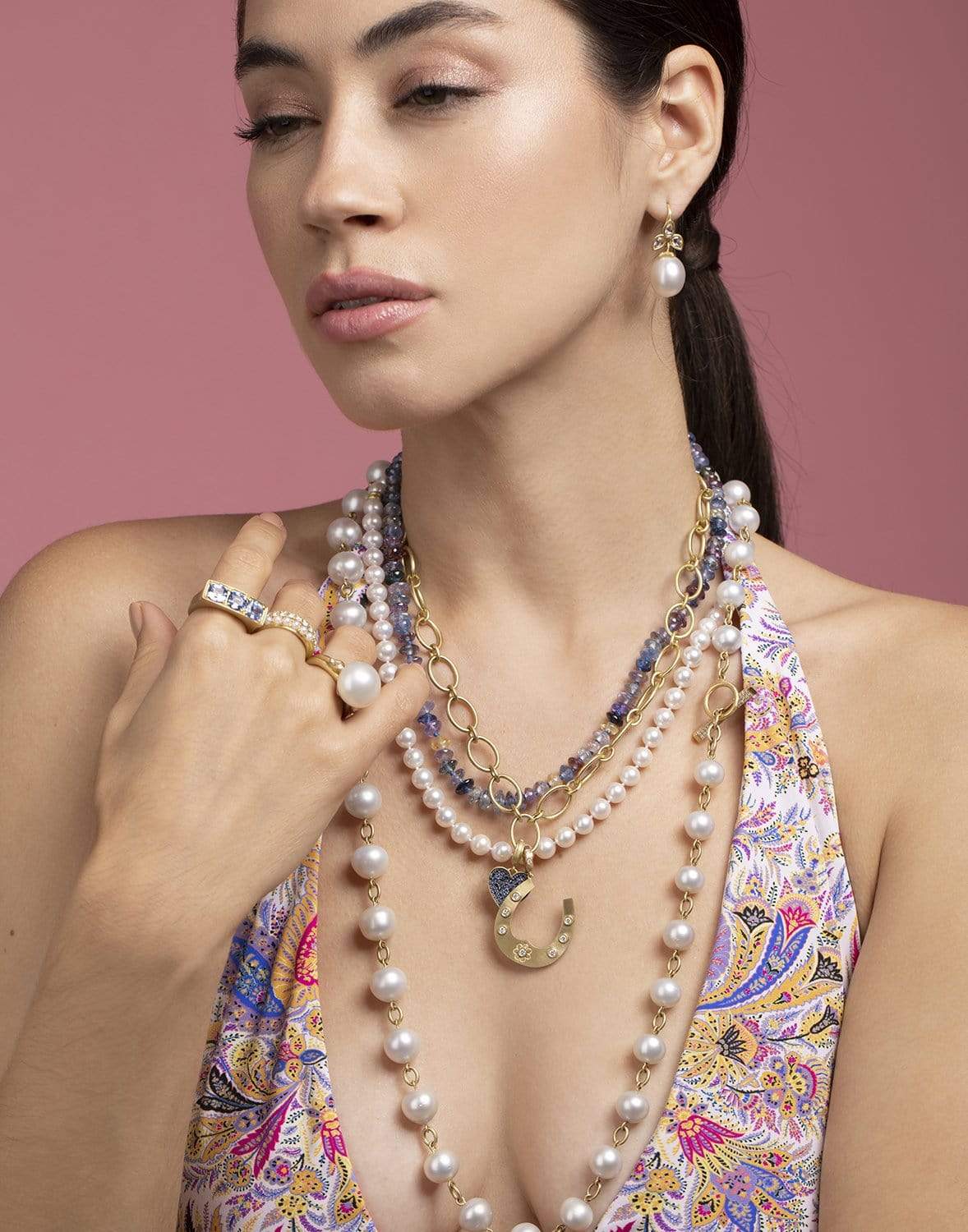 LEIGH MAXWELL-Bahari White South Seas Pearl Strand Necklace-YELLOW GOLD