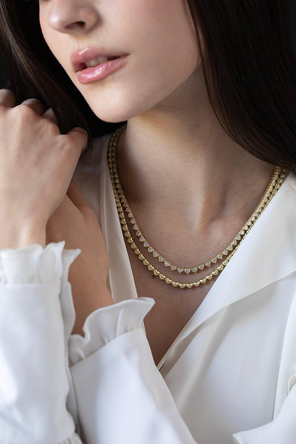 LEIGH MAXWELL-Diamond Heart Tennis Necklace-YELLOW GOLD