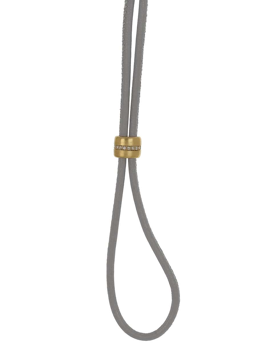 LEIGH MAXWELL-Diamond Slider on Grey Leather Cord-YELLOW GOLD