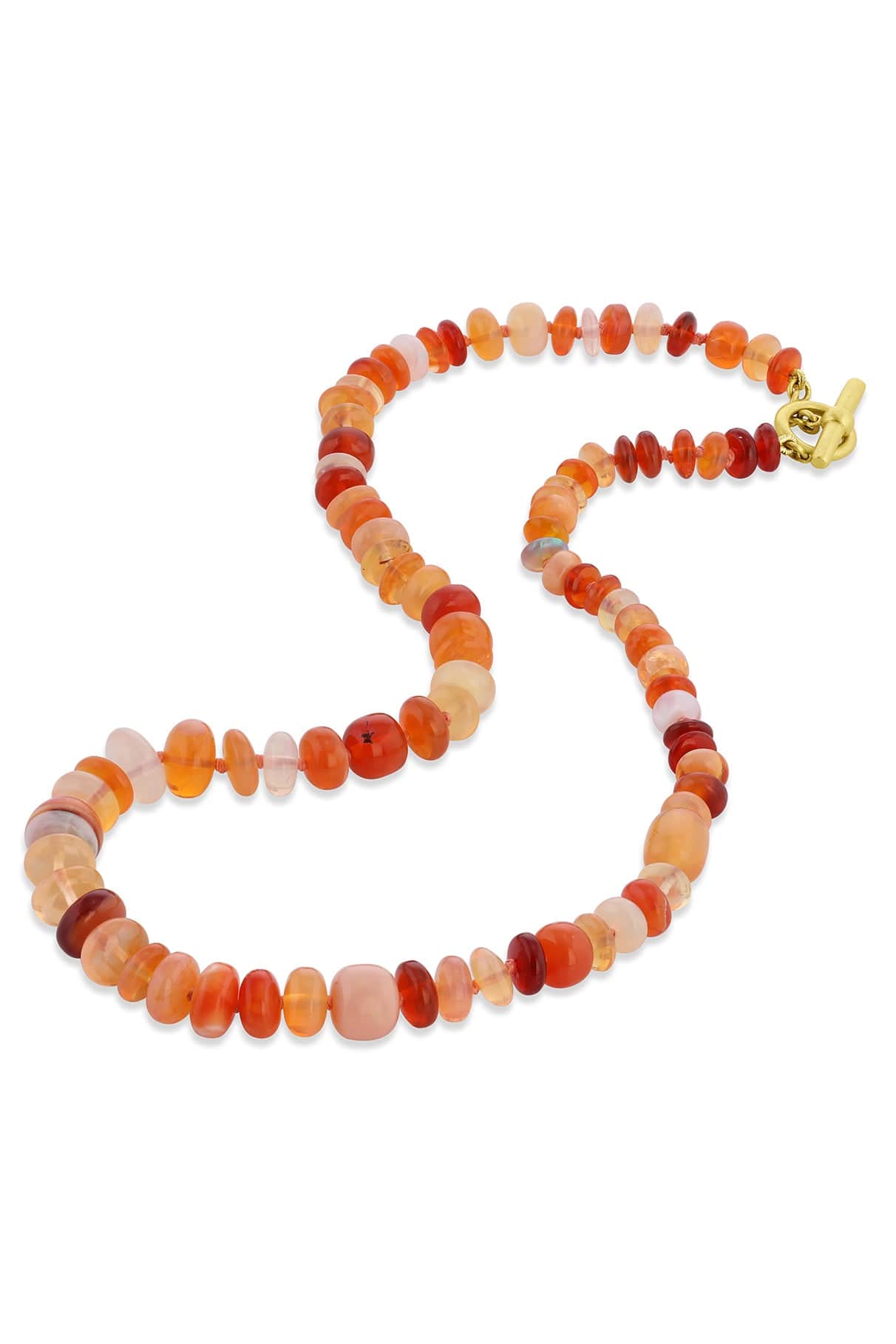 LEIGH MAXWELL-Fire Opal Bead Necklace-YELLOW GOLD