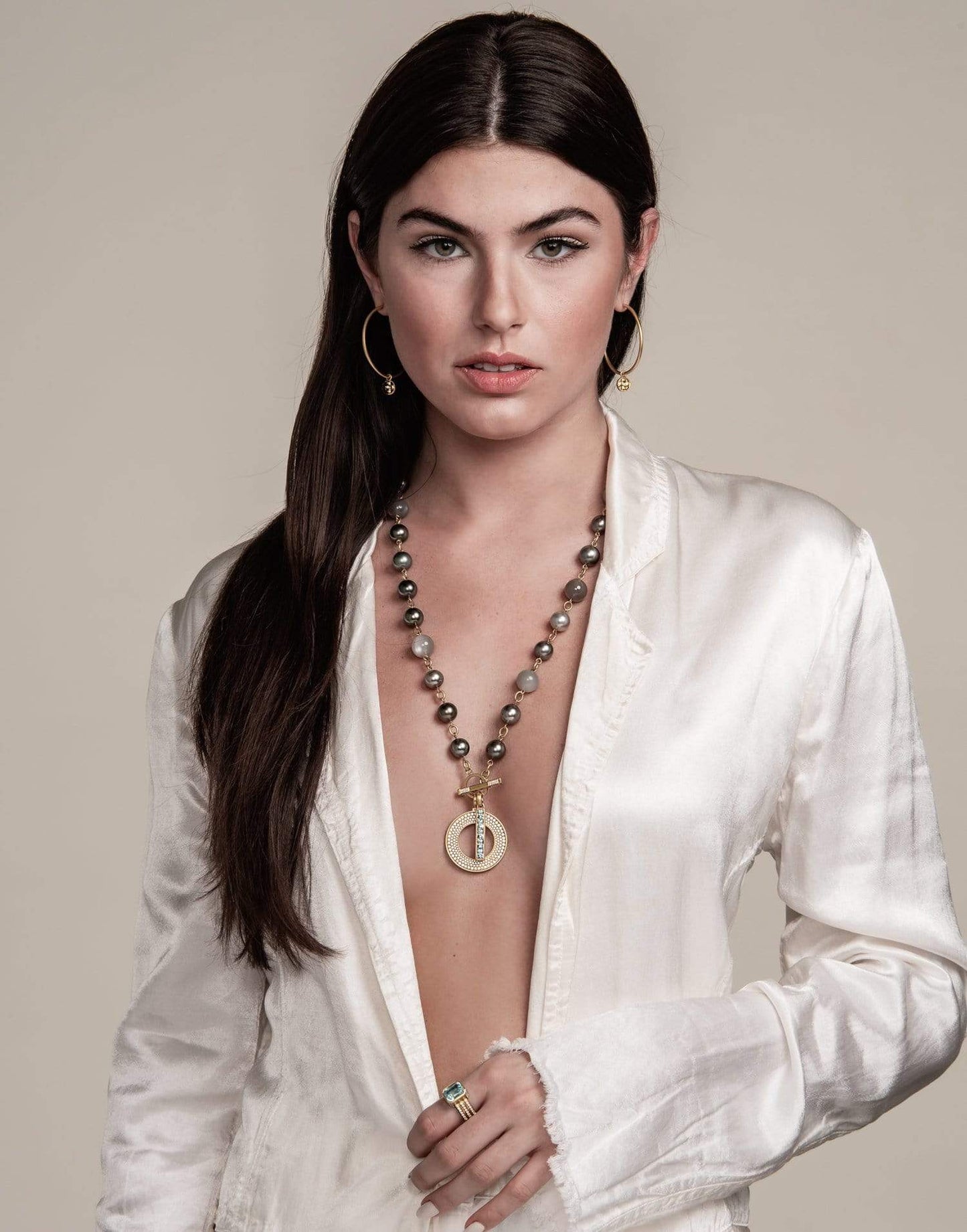 LEIGH MAXWELL-Large Amani Pave Open Disk Pendant-YELLOW GOLD