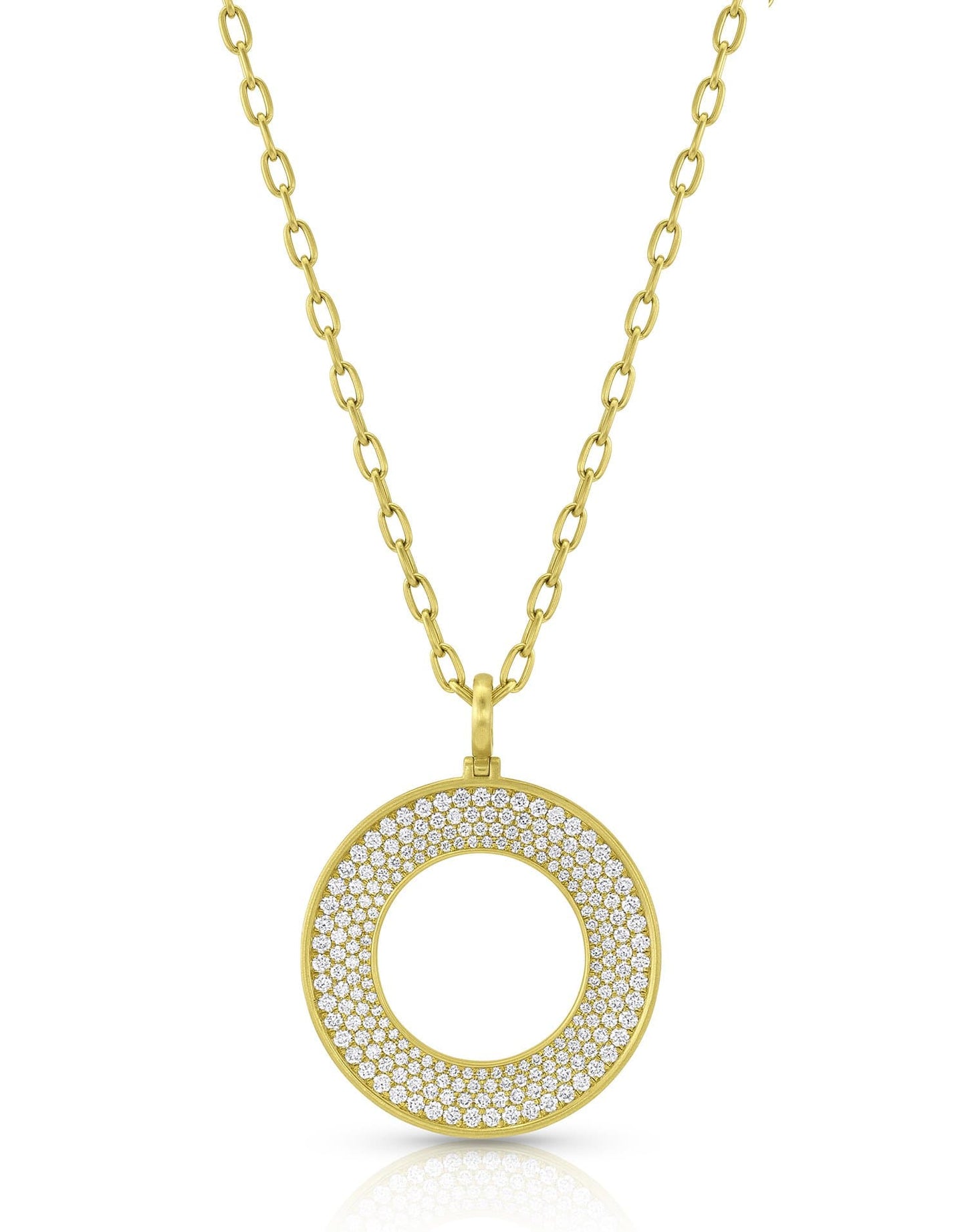 LEIGH MAXWELL-Large Amani Pave Open Disk Pendant-YELLOW GOLD