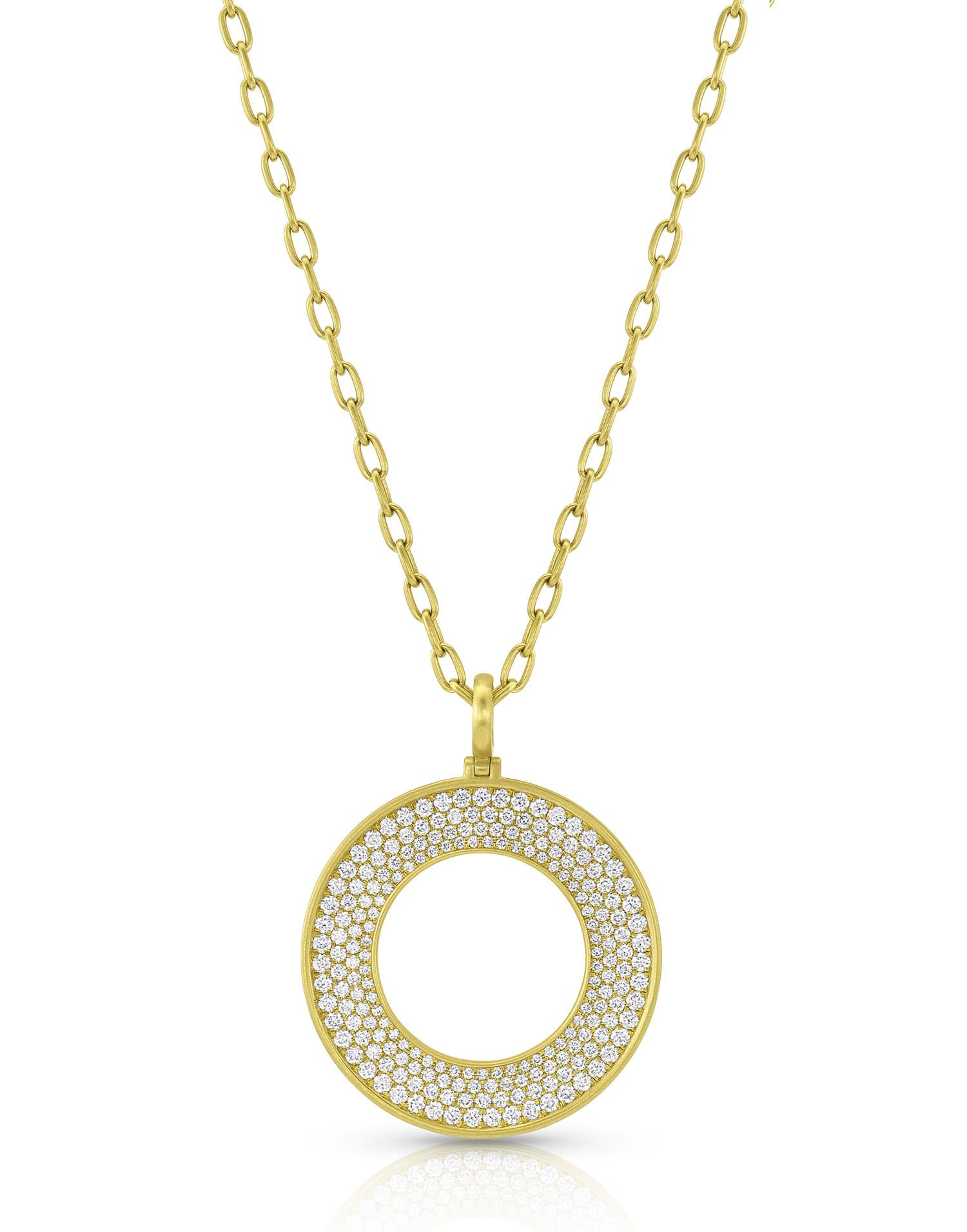 LEIGH MAXWELL-Large Amani Pave Open Disk Pendant-YELLOW GOLD