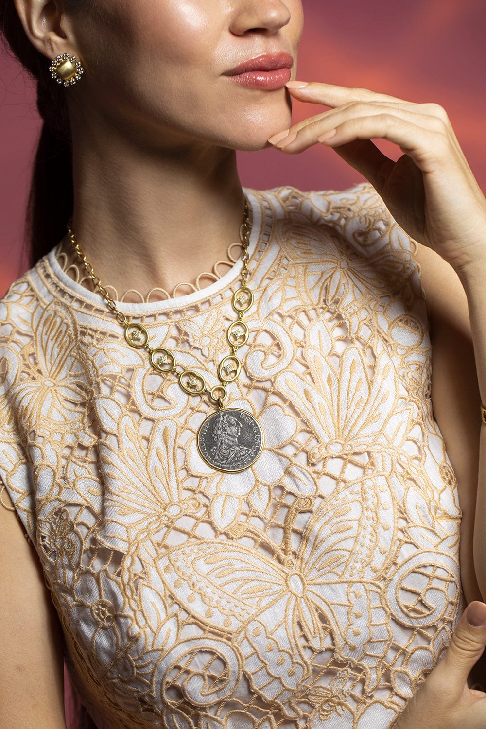 LEIGH MAXWELL-Large Bahari Pirate Coin Necklace-YELLOW GOLD