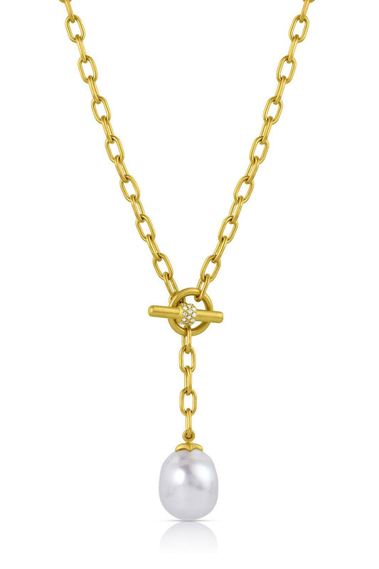 LEIGH MAXWELL-Lariat Pearl Necklace-YELLOW GOLD