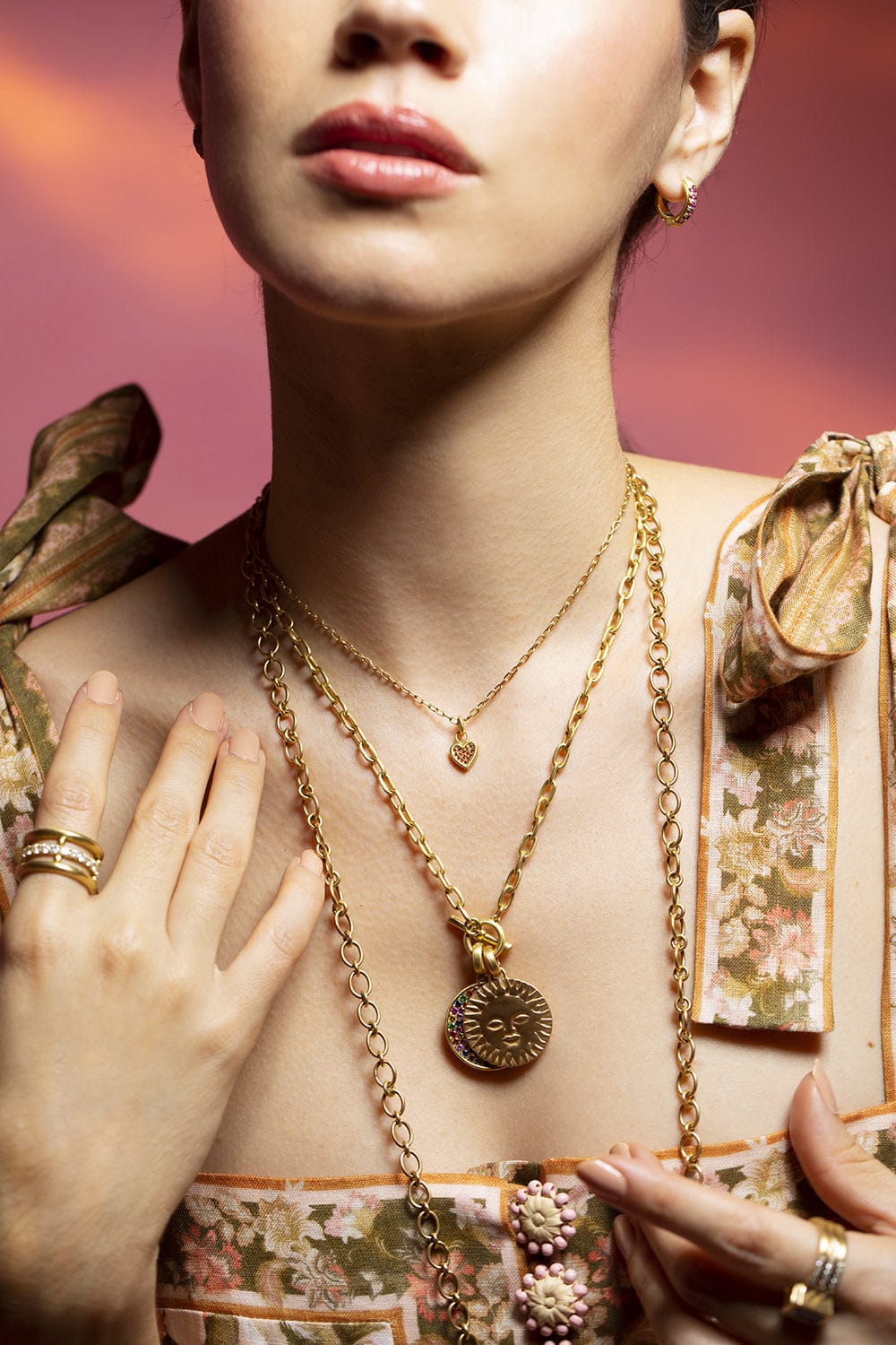 LEIGH MAXWELL-Mini Orange Sapphire Heart Necklace-YELLOW GOLD