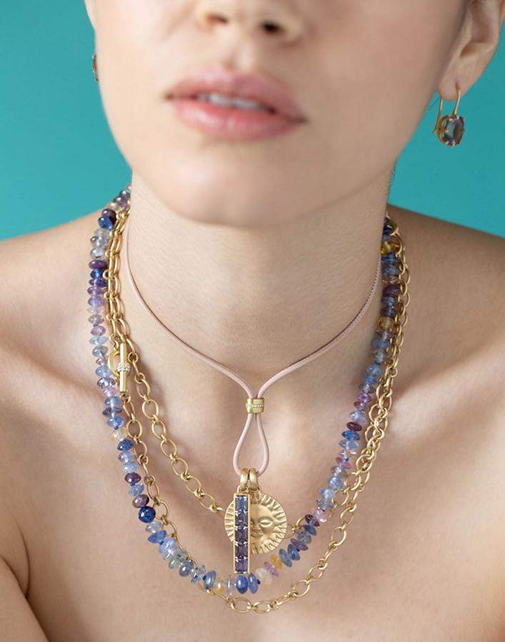 LEIGH MAXWELL-Multi Sapphire Bead Necklace-YELLOW GOLD
