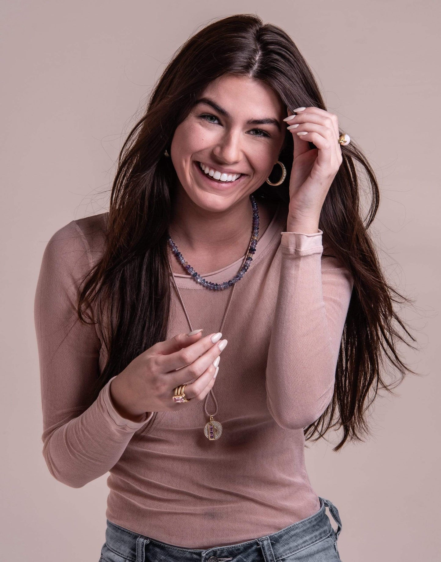 LEIGH MAXWELL-Multi Sapphire Bead Necklace-YELLOW GOLD