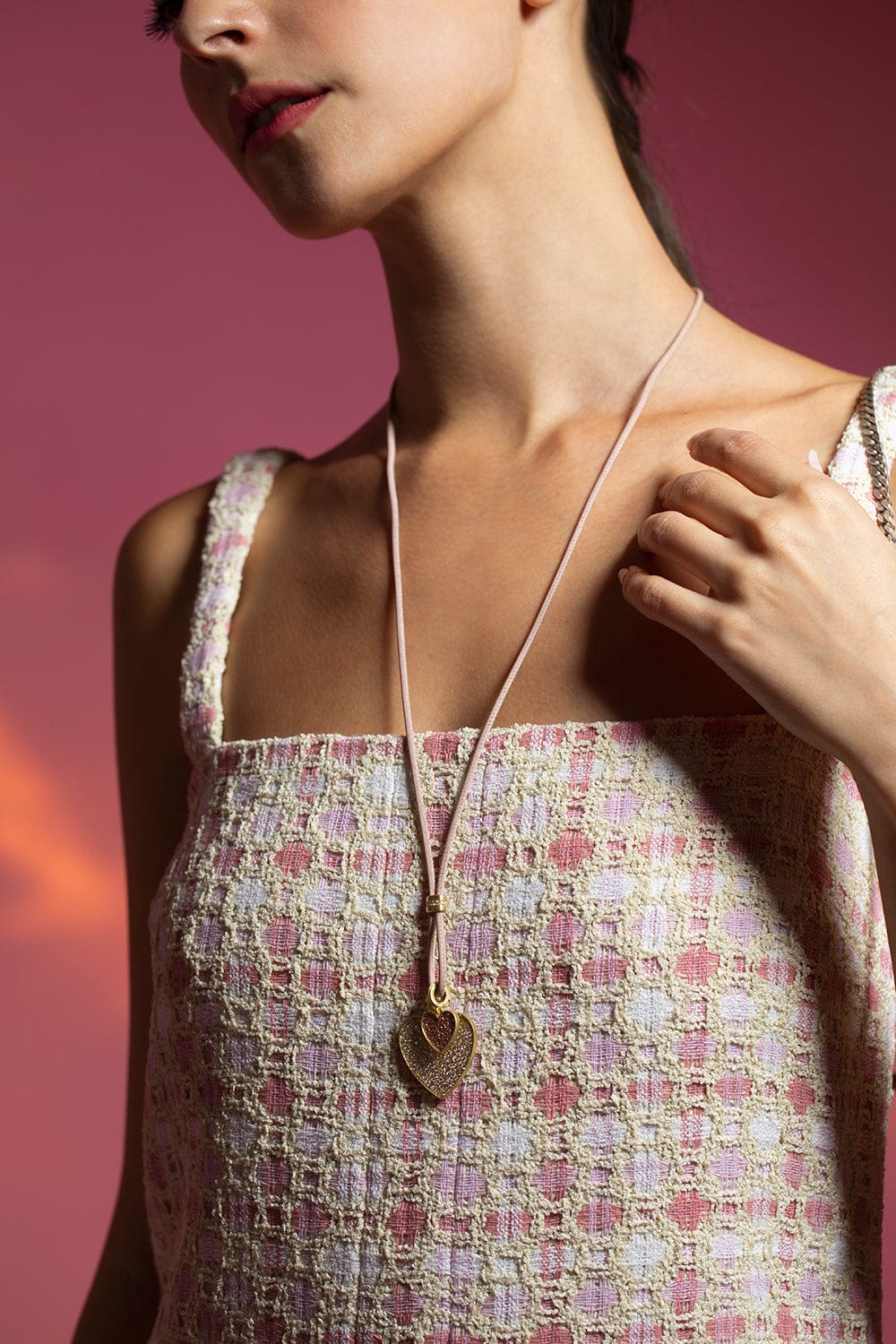 LEIGH MAXWELL-Natural Leather Cord with Diamond Slider-YELLOW GOLD