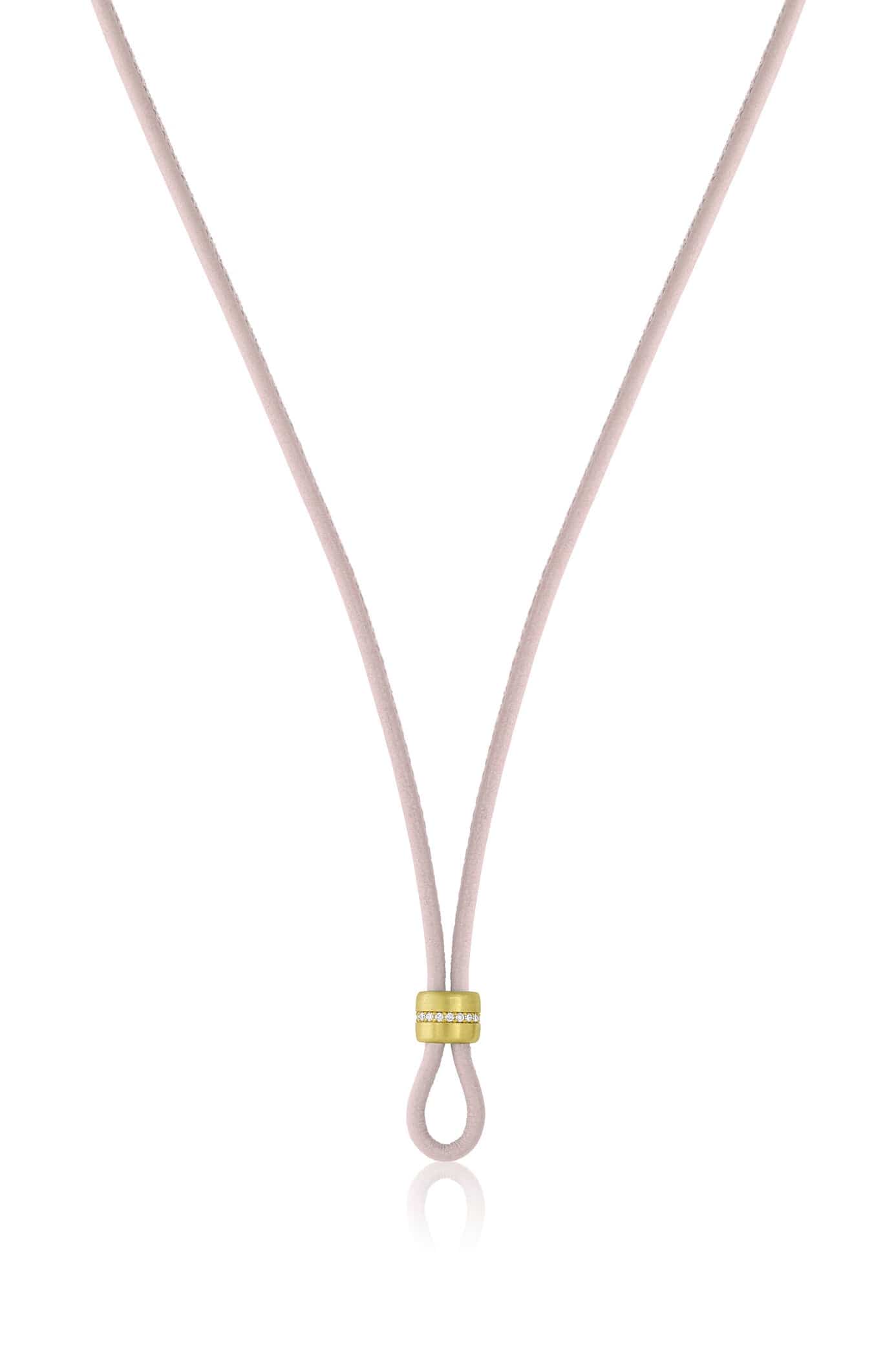 LEIGH MAXWELL-Natural Leather Cord with Diamond Slider-YELLOW GOLD