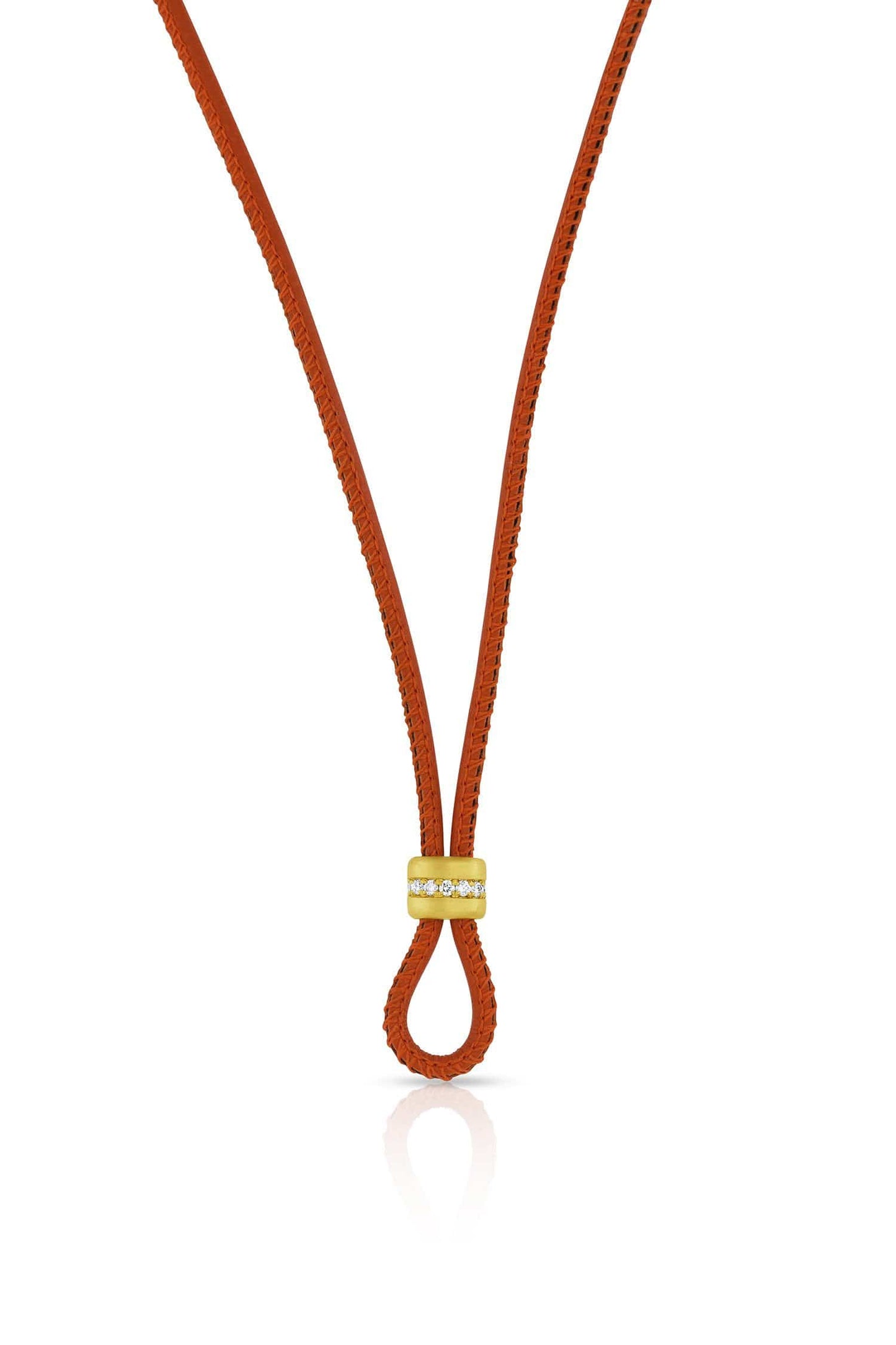 LEIGH MAXWELL-Orange Leather Cord with Diamond Slider-YELLOW GOLD